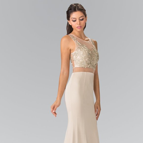NEW SLEEVELESS SHEATH EMBROIDERED LACE GOWN WITH RHINESTONE & ZIPPER BACK GL2247